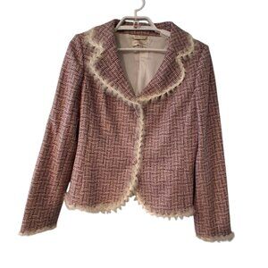 Bill Burns blazer jacket womens 10 vintage purple wool blend Italy fur trim